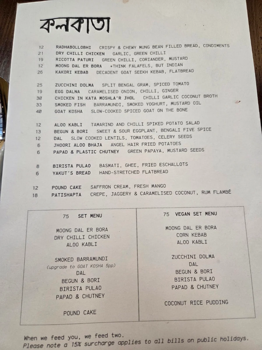 Menu, Kolkata Social