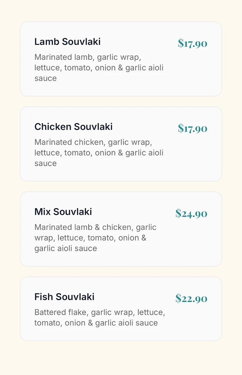 Menu, Derrimut Sea Catch Fish & Chips