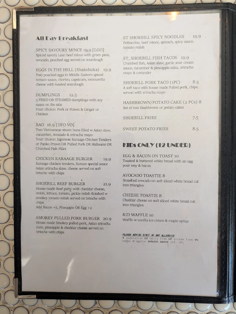 Menu, St. Shoebill