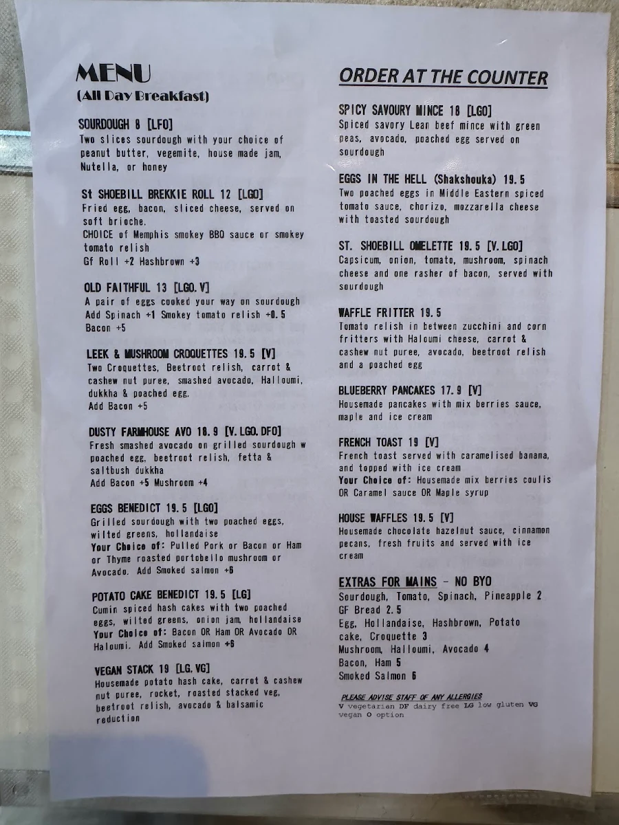 Menu, St. Shoebill