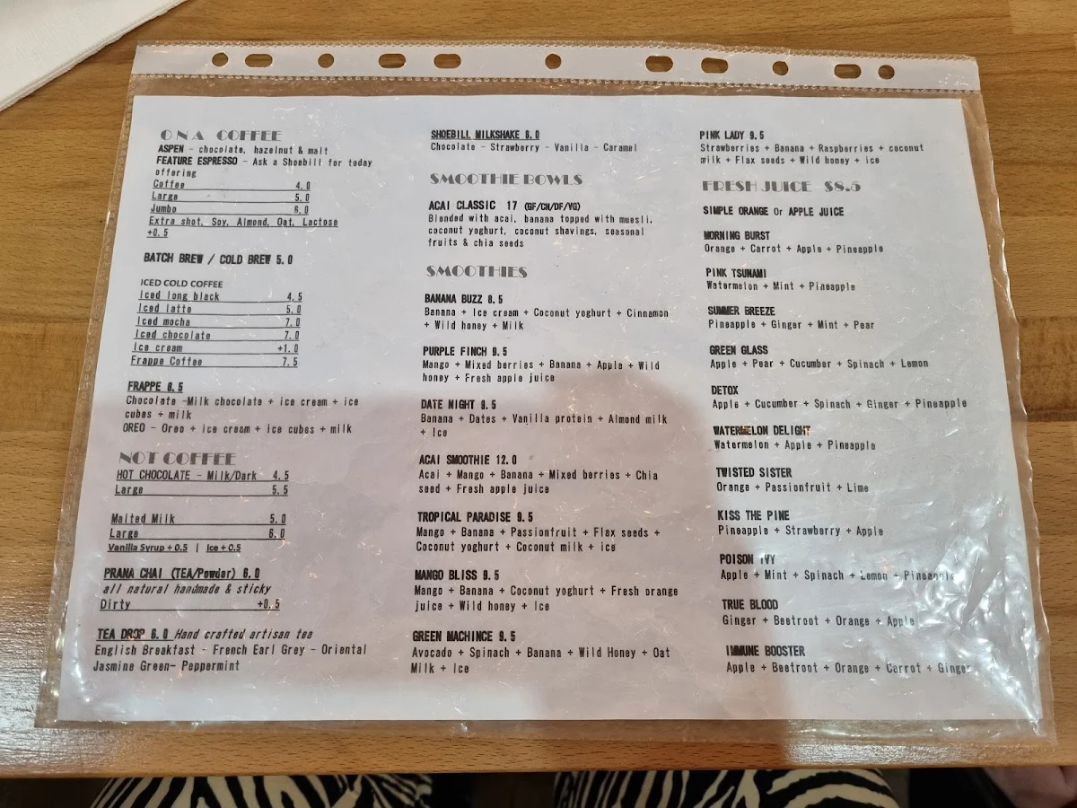 Menu, St. Shoebill