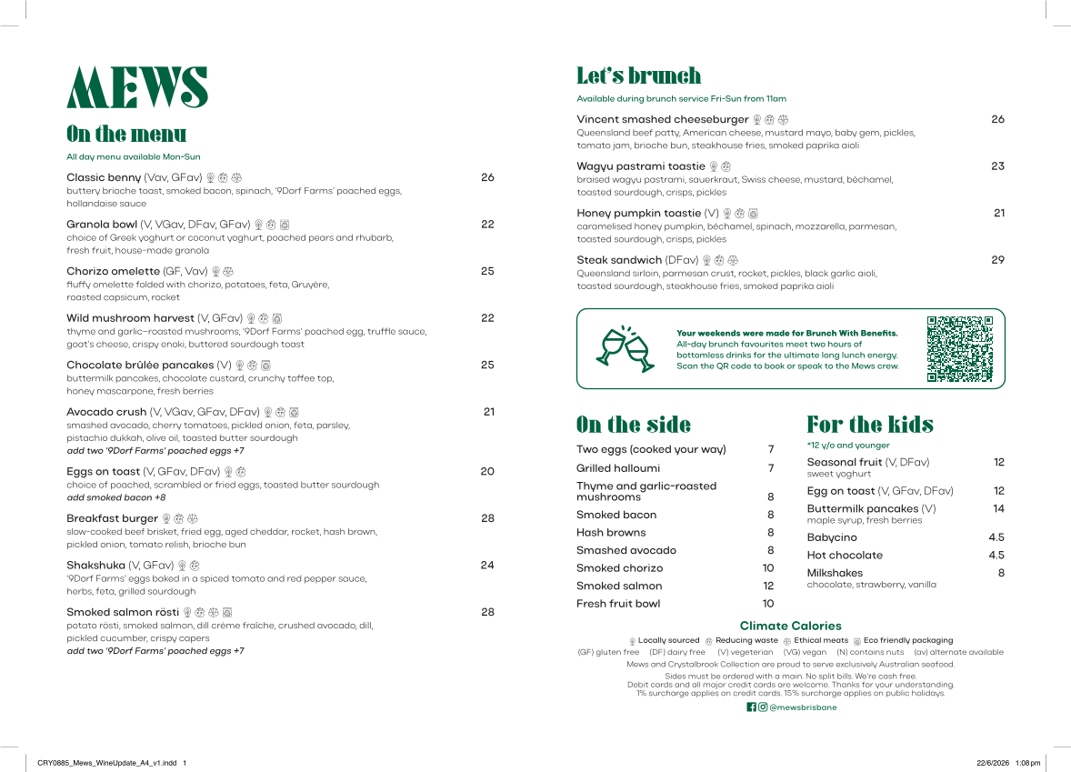 Menu, Mews