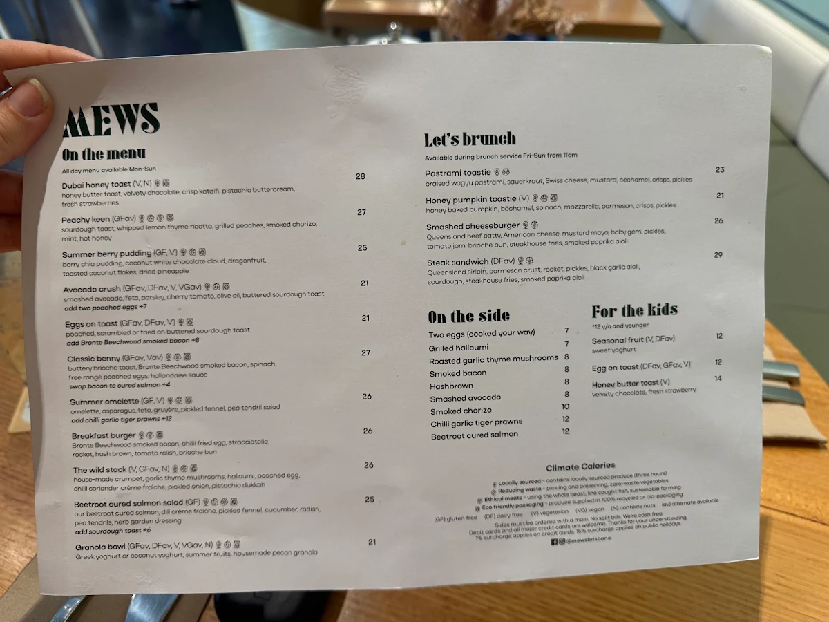 Menu, Mews