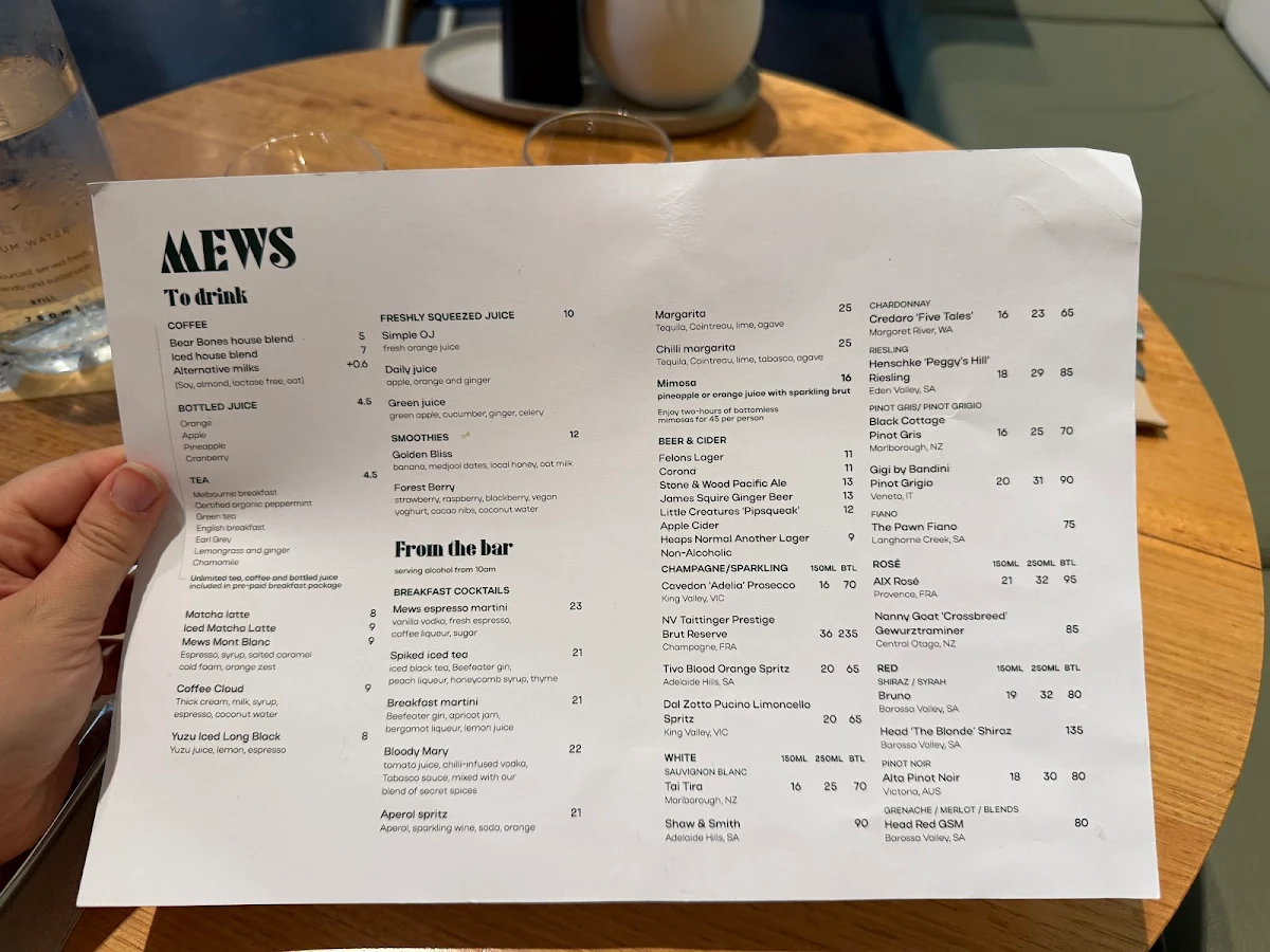 Menu, Mews
