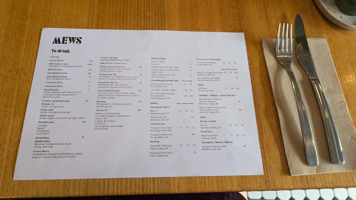 Menu, Mews