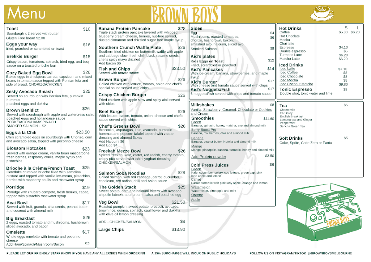 Menu, Brown Boys Cafe