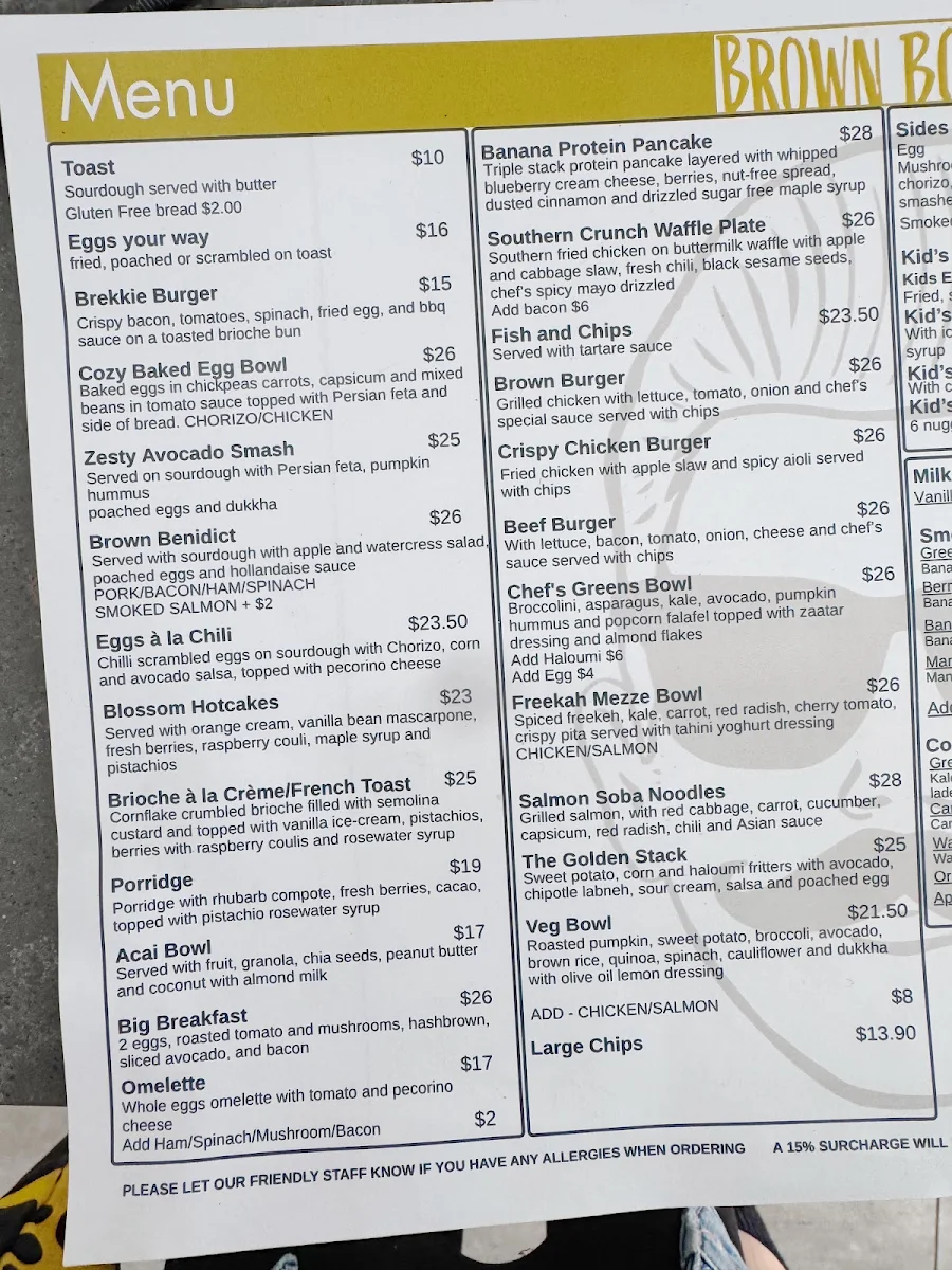 Menu, Brown Boys Cafe