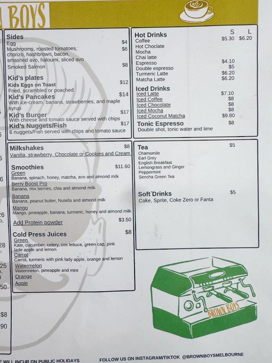 Menu, Brown Boys Cafe