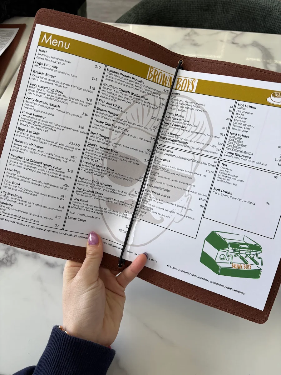 Menu, Brown Boys Cafe