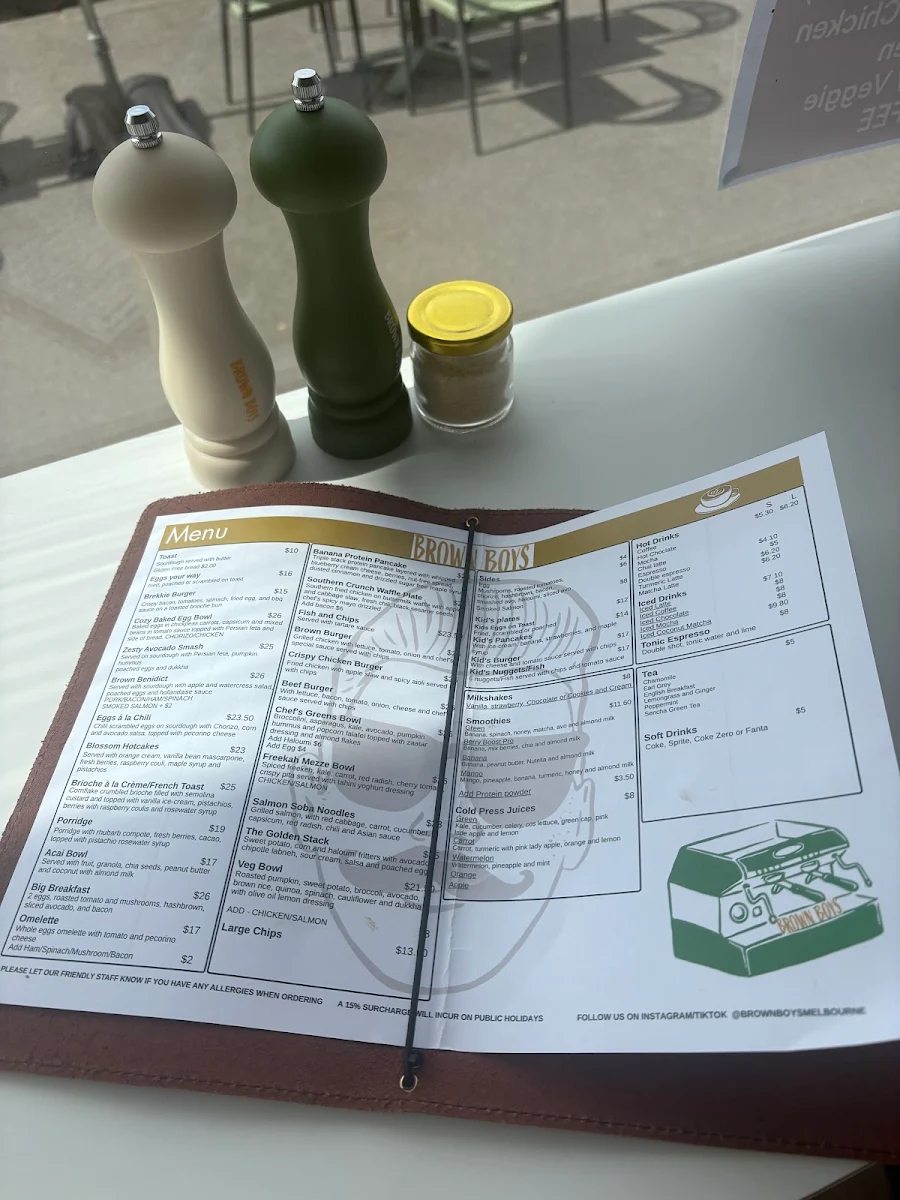 Menu, Brown Boys Cafe