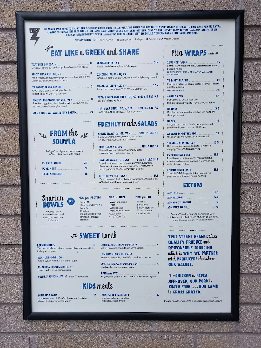 Menu, Zeus Street Greek Balgowlah