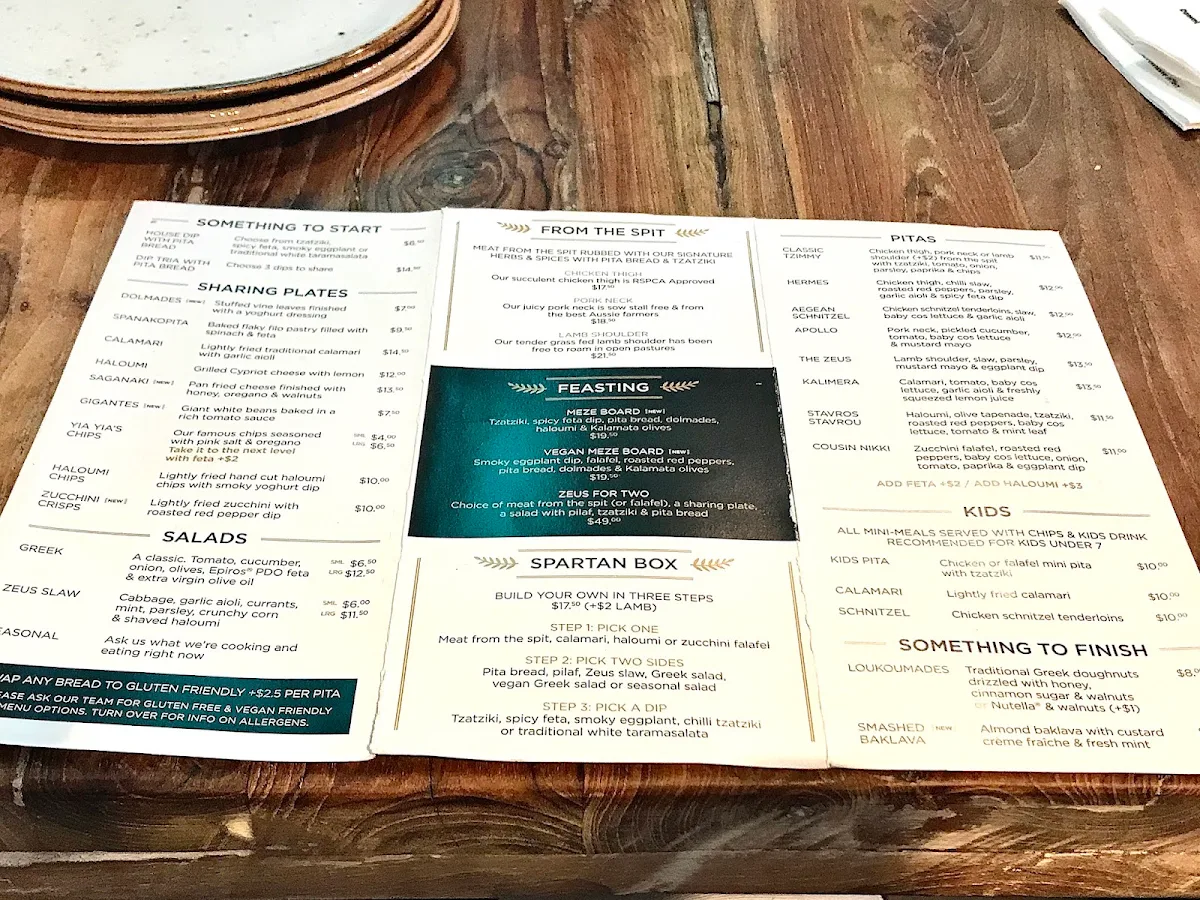 Menu, Zeus Street Greek Balgowlah