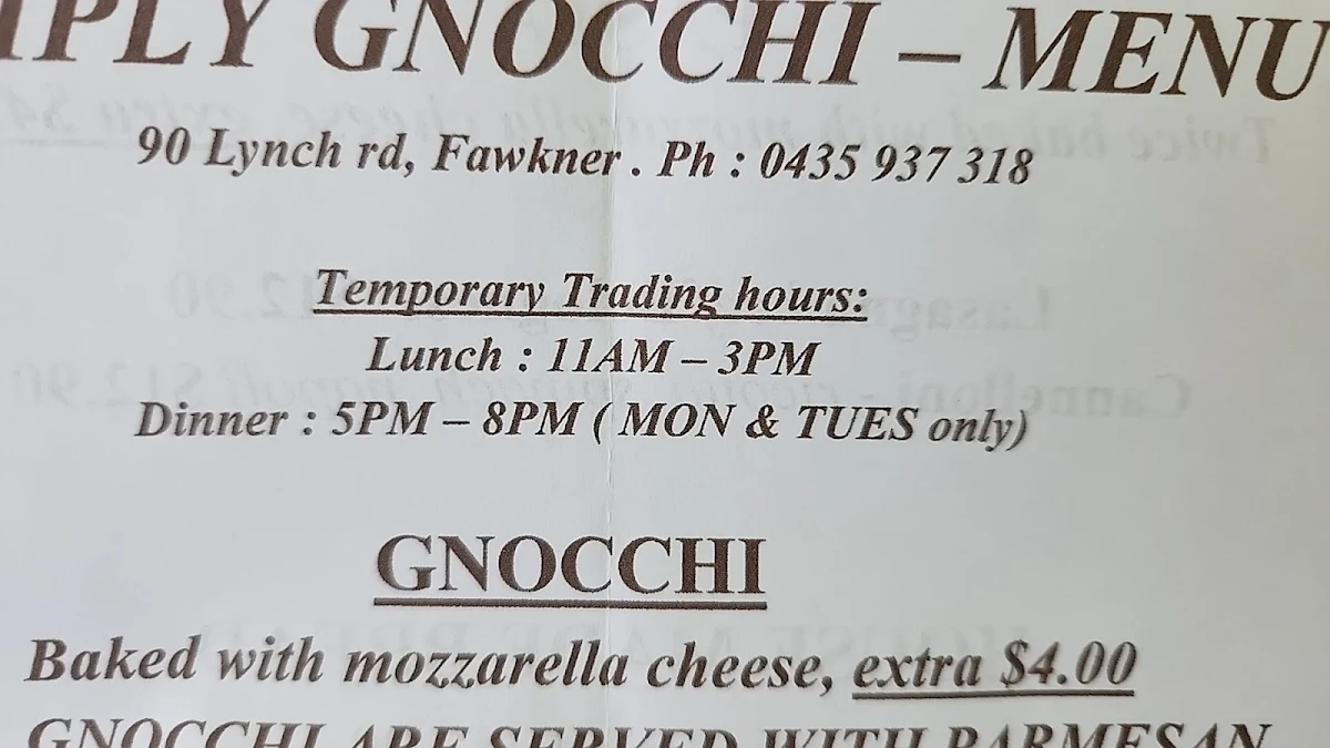 Menu, Simply Gnocchi