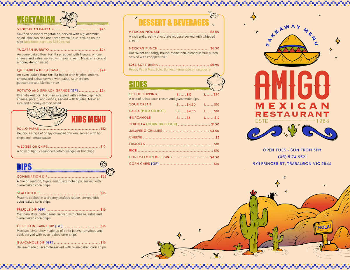 Menu, Amigo Mexican Restaurant