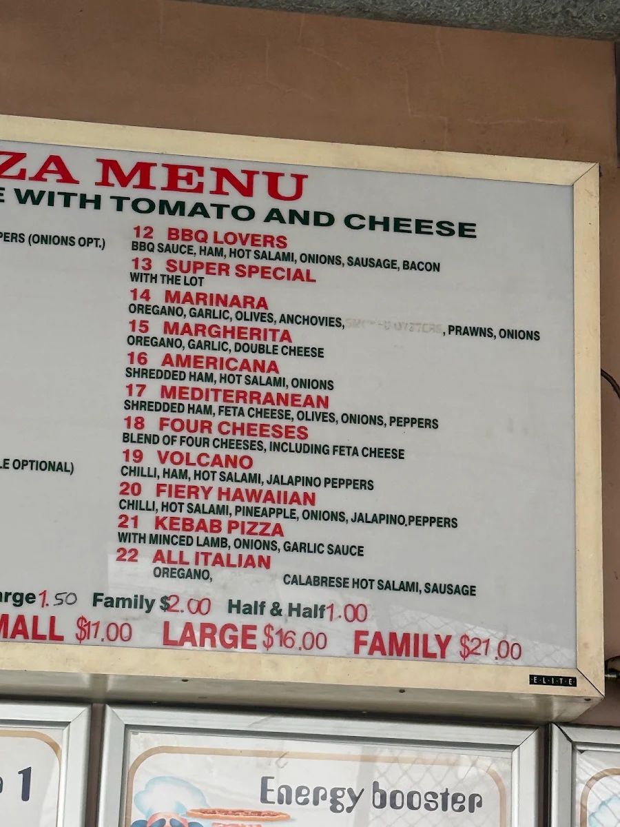 Menu, Fathers Pizza