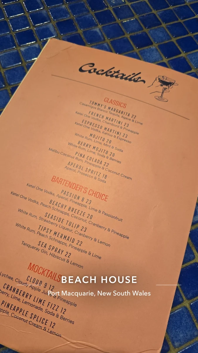 Menu, The Beach House