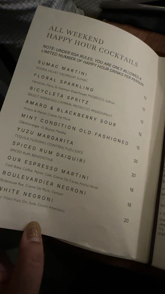Menu, Banksia Restaurant Melbourne