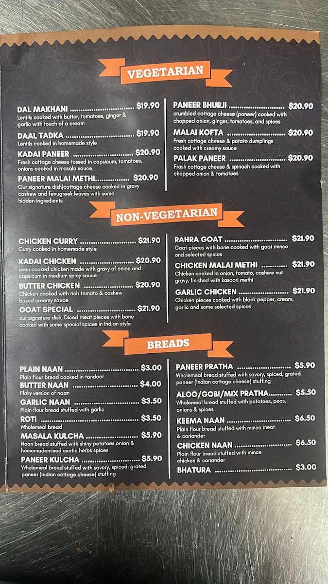 Menu, Indioz Kulcha and Thali Junction