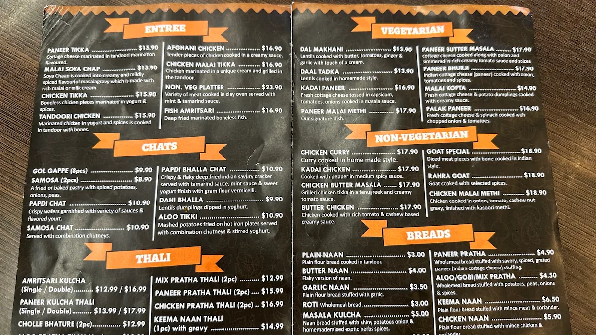 Menu, Indioz Kulcha and Thali Junction