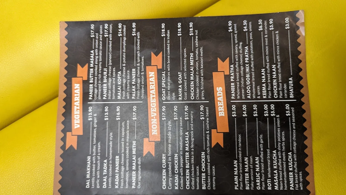 Menu, Indioz Kulcha and Thali Junction