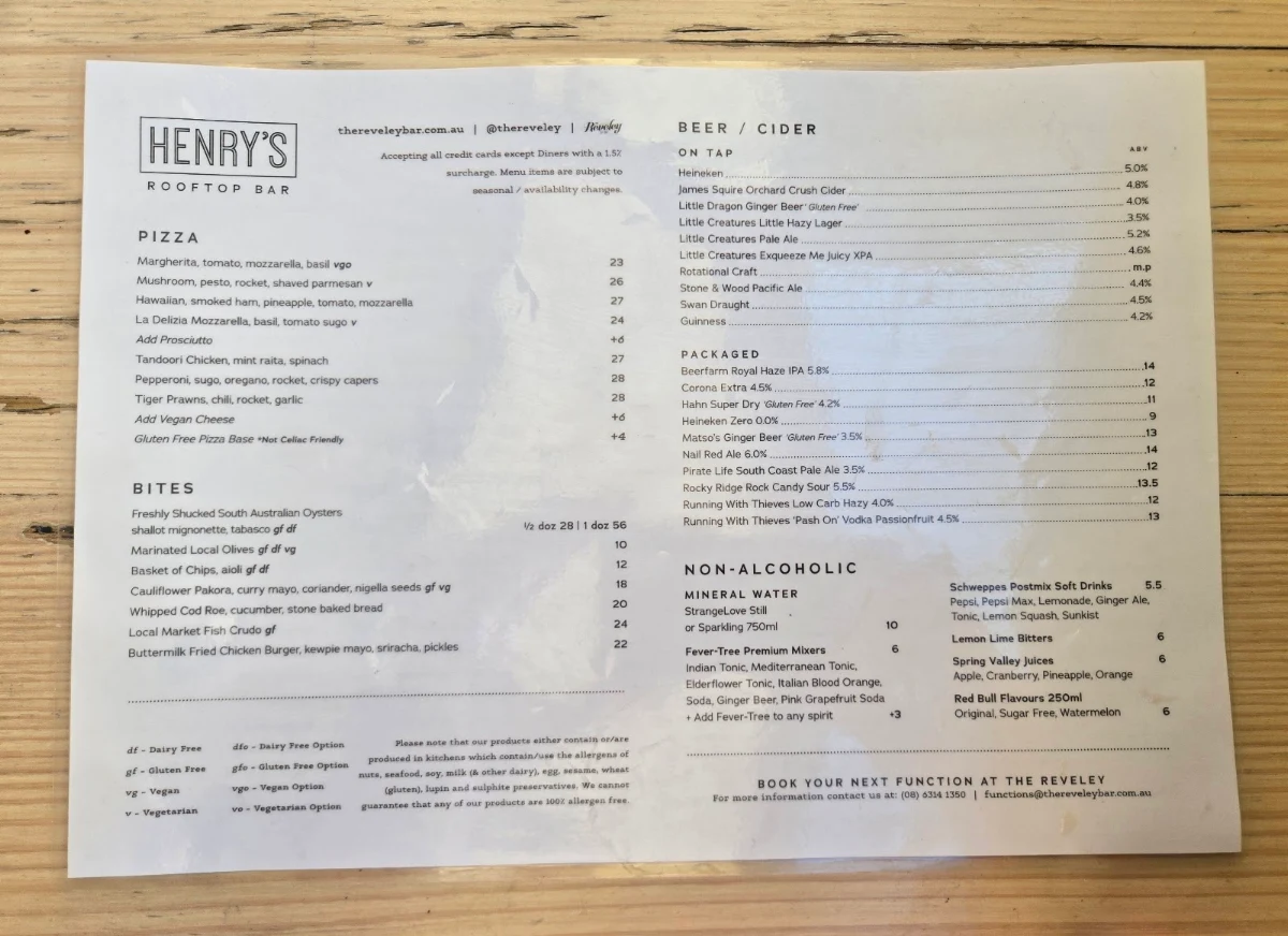 Menu, The Reveley