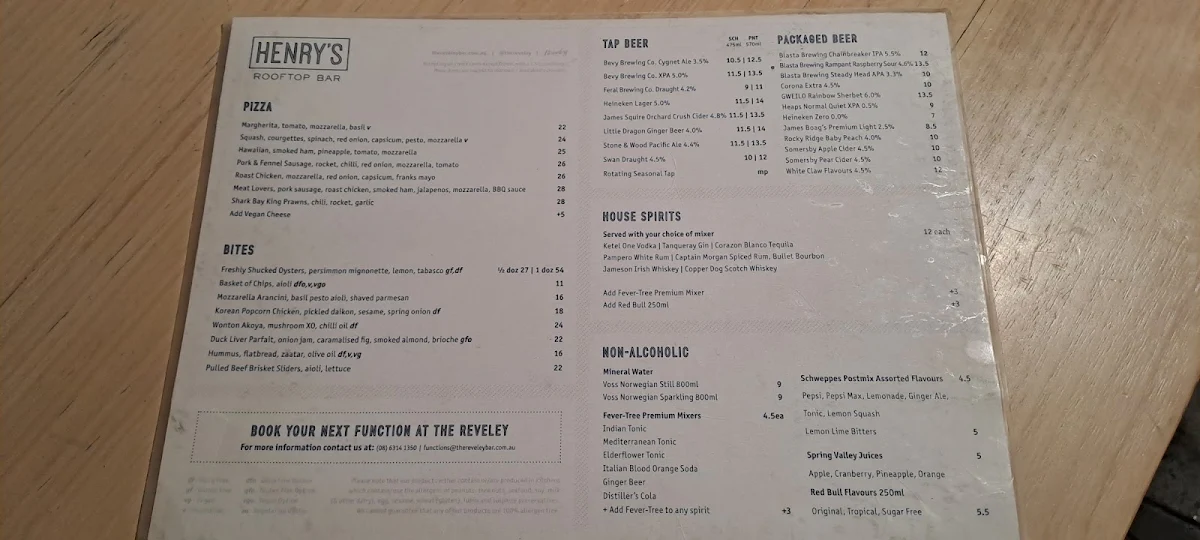 Menu, The Reveley