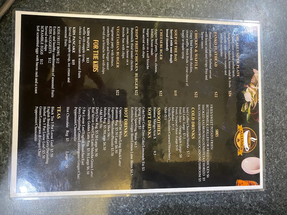 Menu, Allumer coffee & eatery