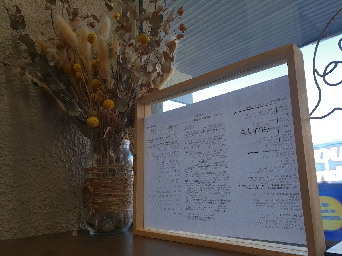 Menu, Allumer coffee & eatery