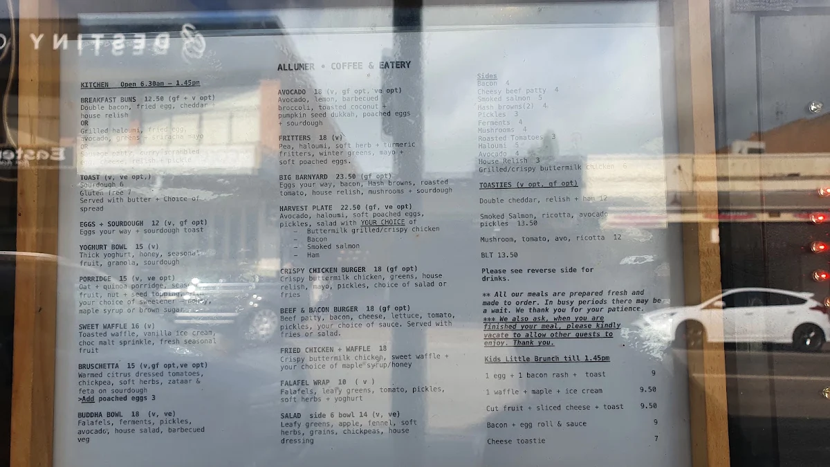 Menu, Allumer coffee & eatery