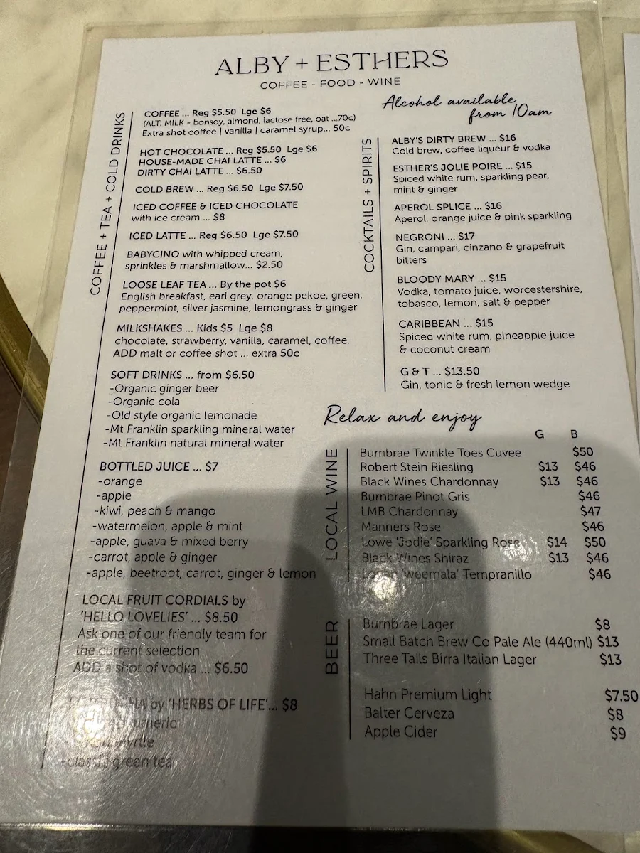 Menu, Alby & Esthers