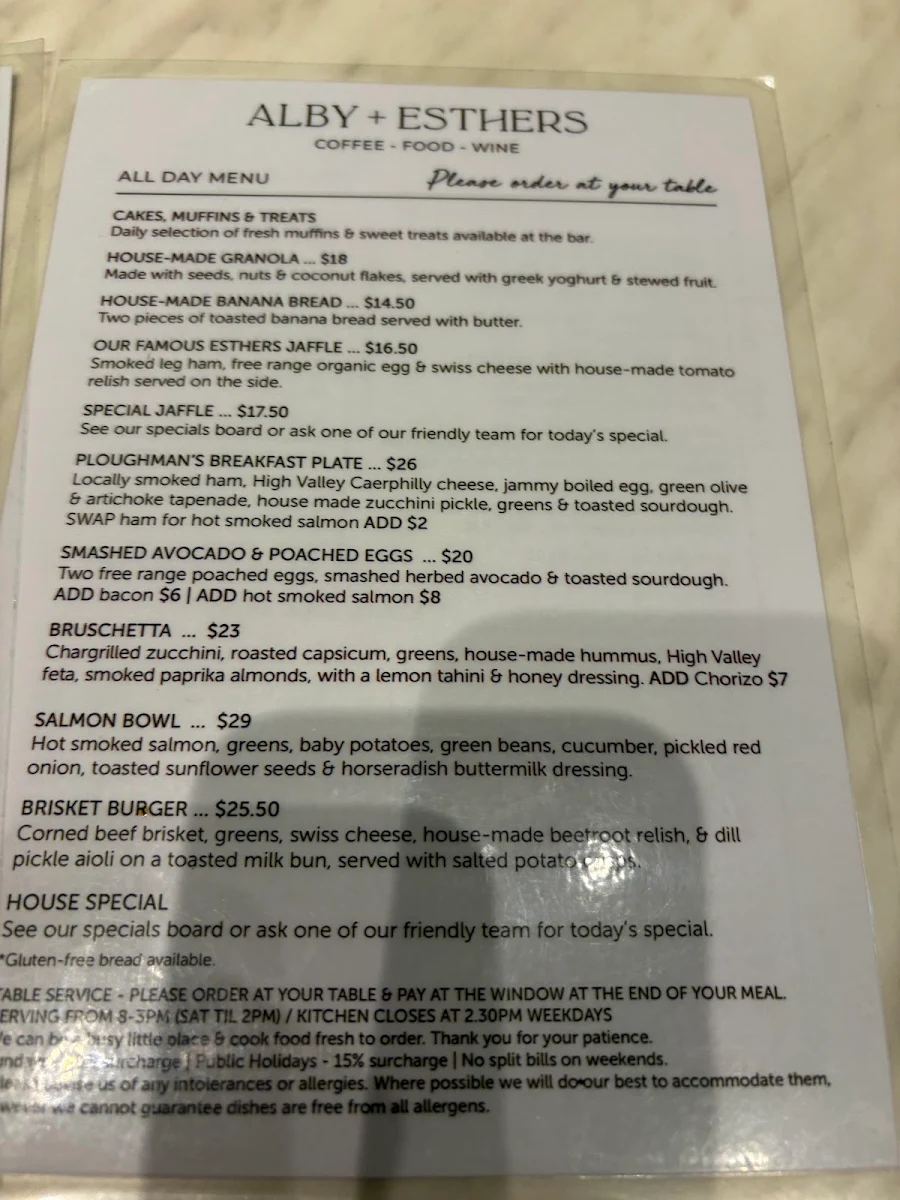 Menu, Alby & Esthers