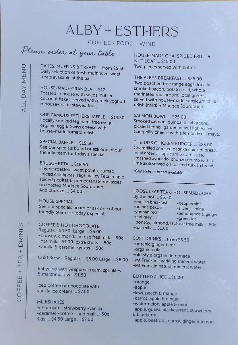 Menu, Alby & Esthers
