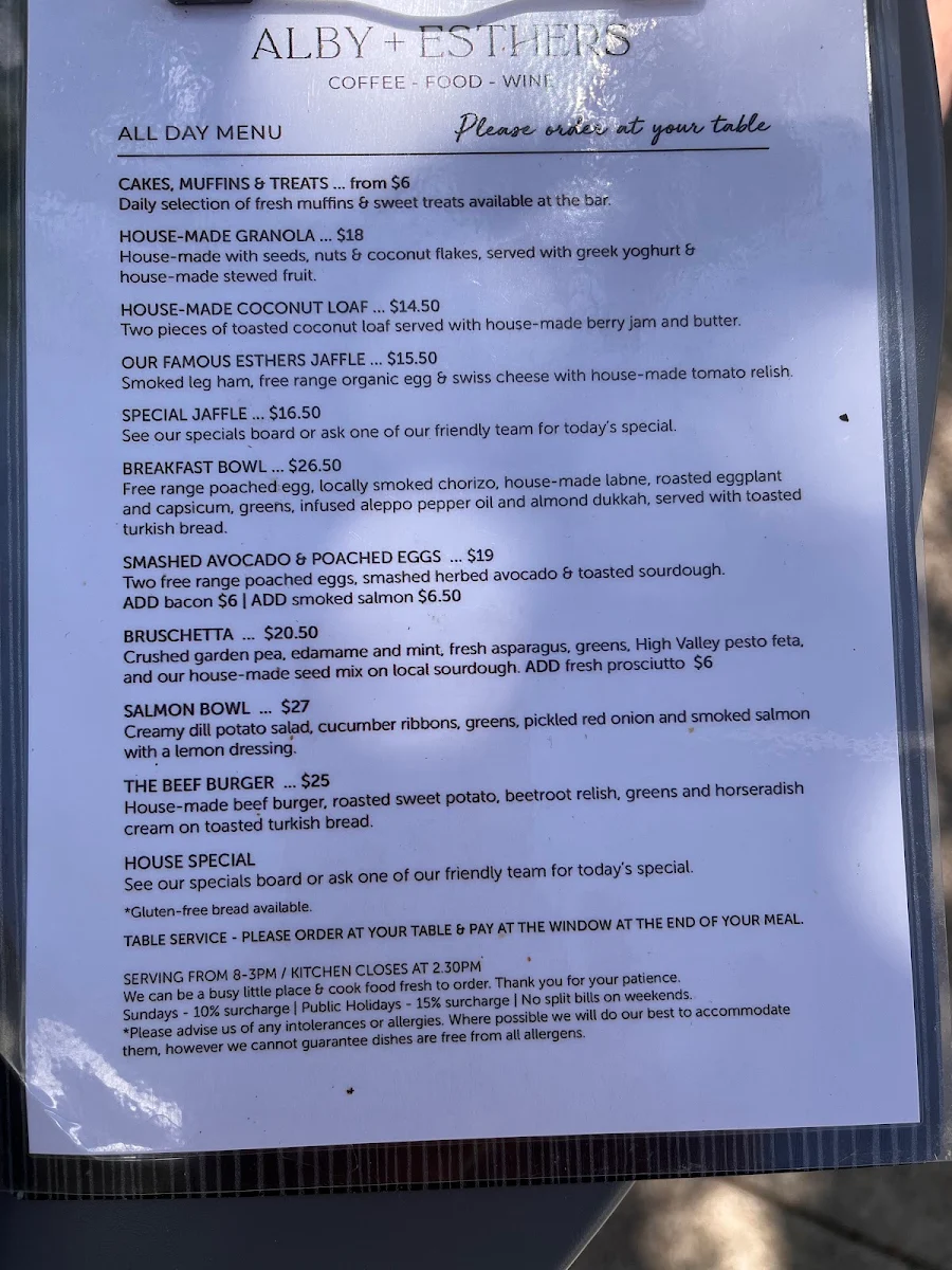 Menu, Alby & Esthers
