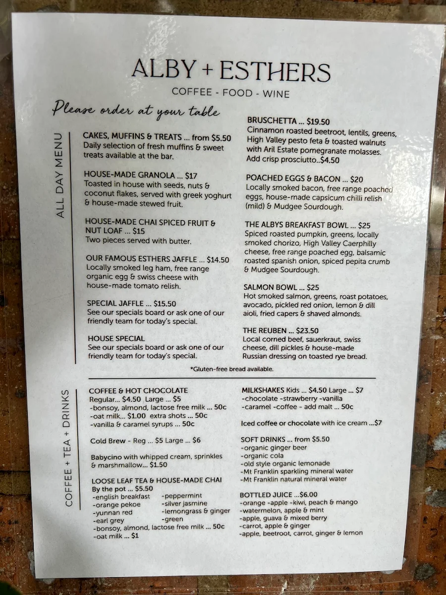 Menu, Alby & Esthers
