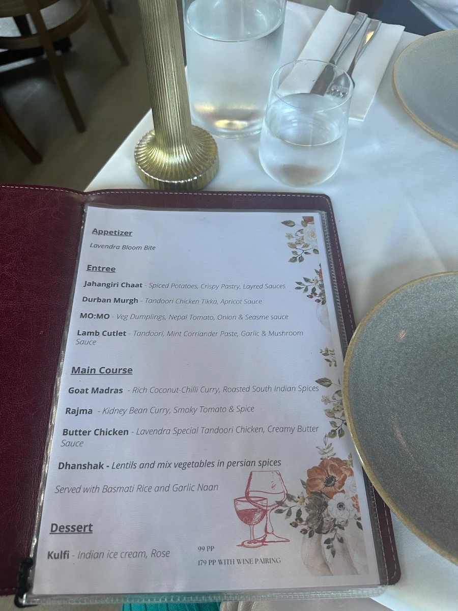 Menu, Lavendra Indian