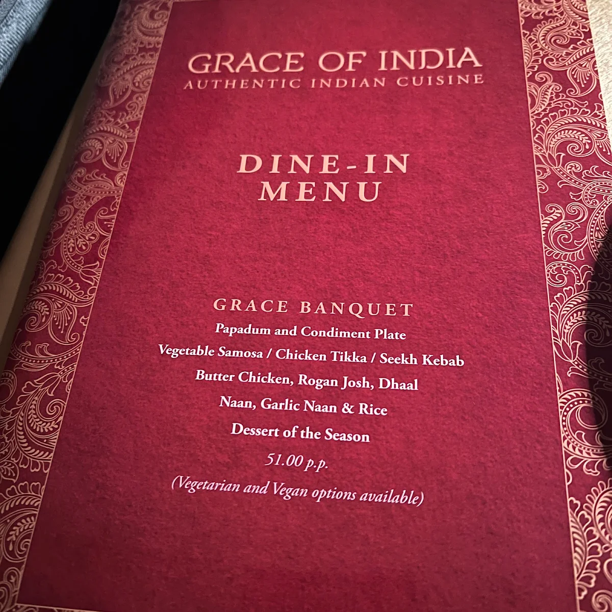 Menu, Lavendra Indian