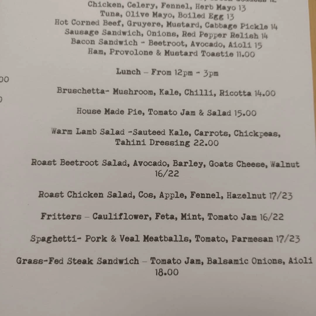 Menu, Zinc Cafe