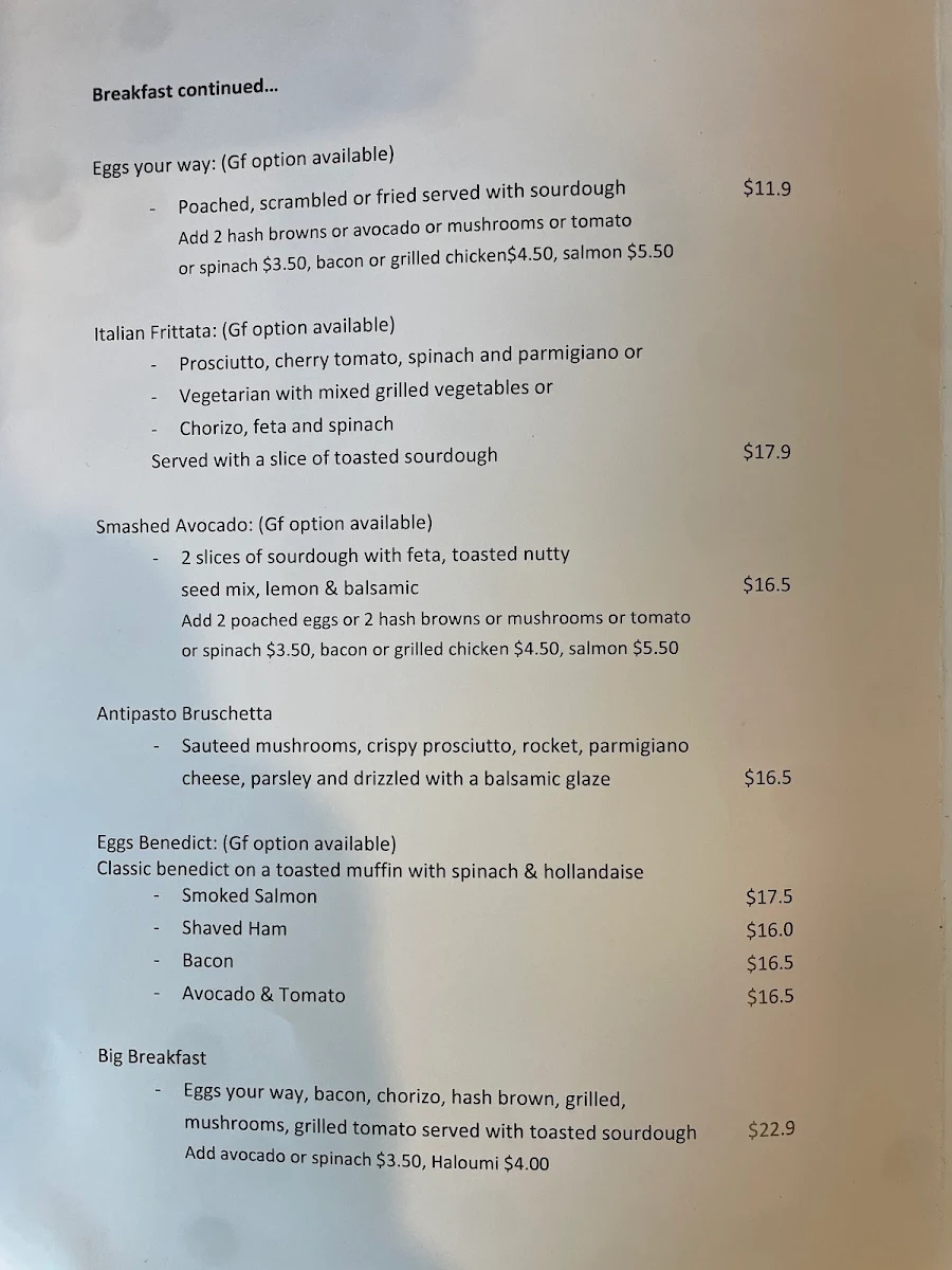 Menu, The Bearded Bean