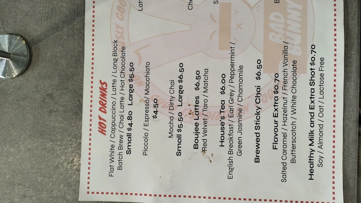 Menu, The Bearded Bean