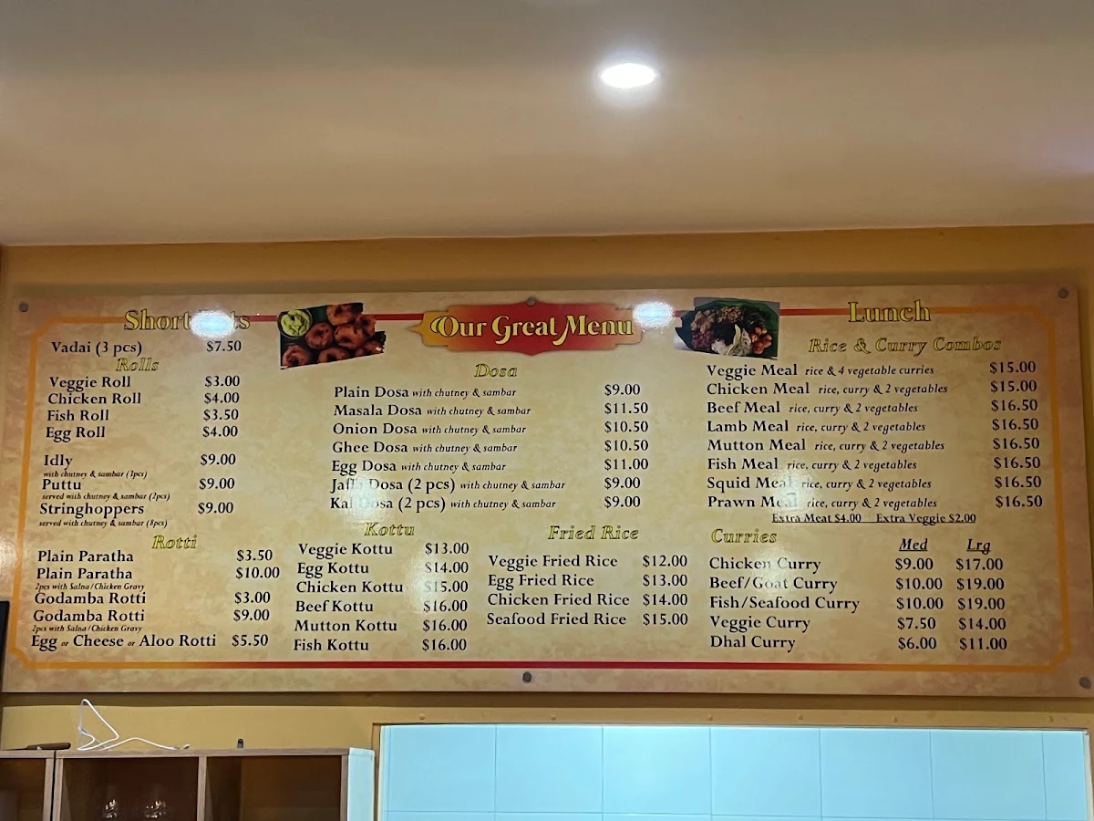 Menu, Yaal Cafe