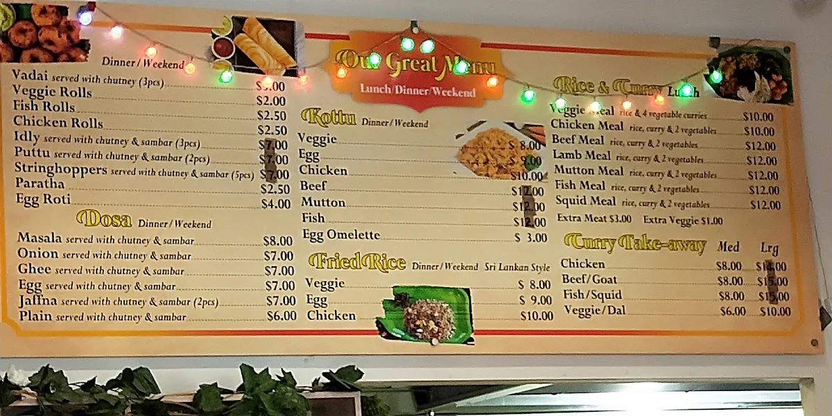 Menu, Yaal Cafe