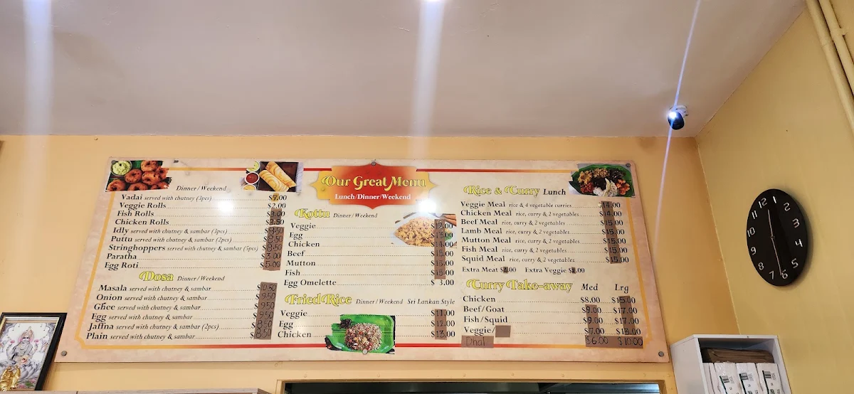 Menu, Yaal Cafe