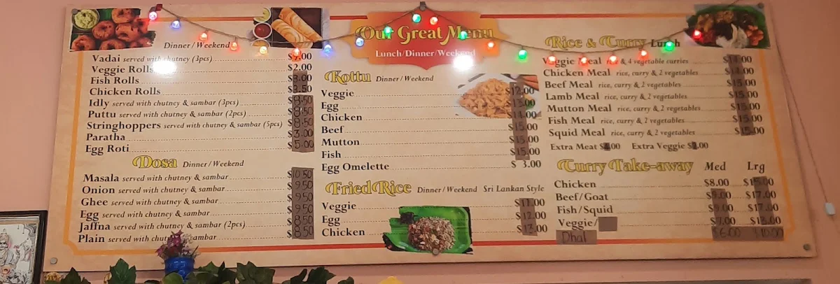 Menu, Yaal Cafe