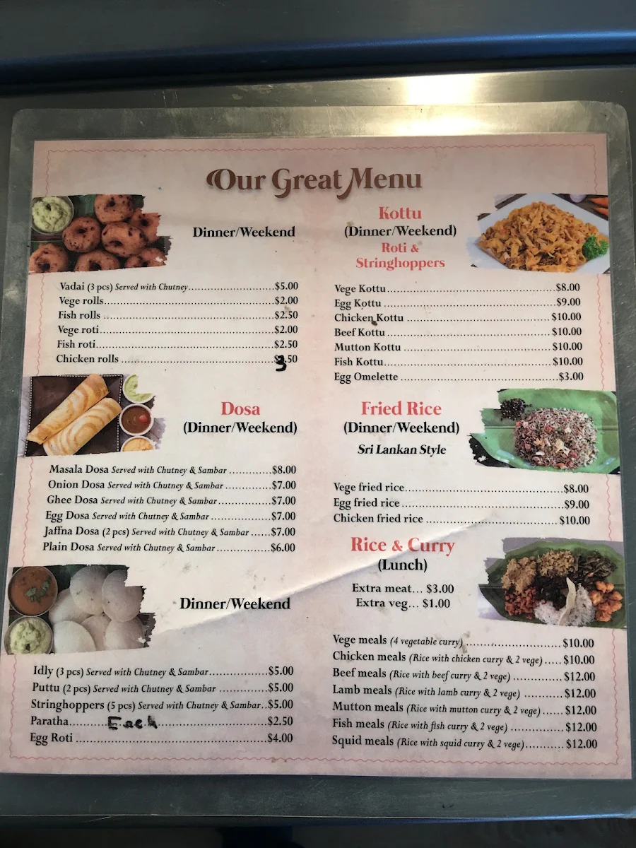 Menu, Yaal Cafe