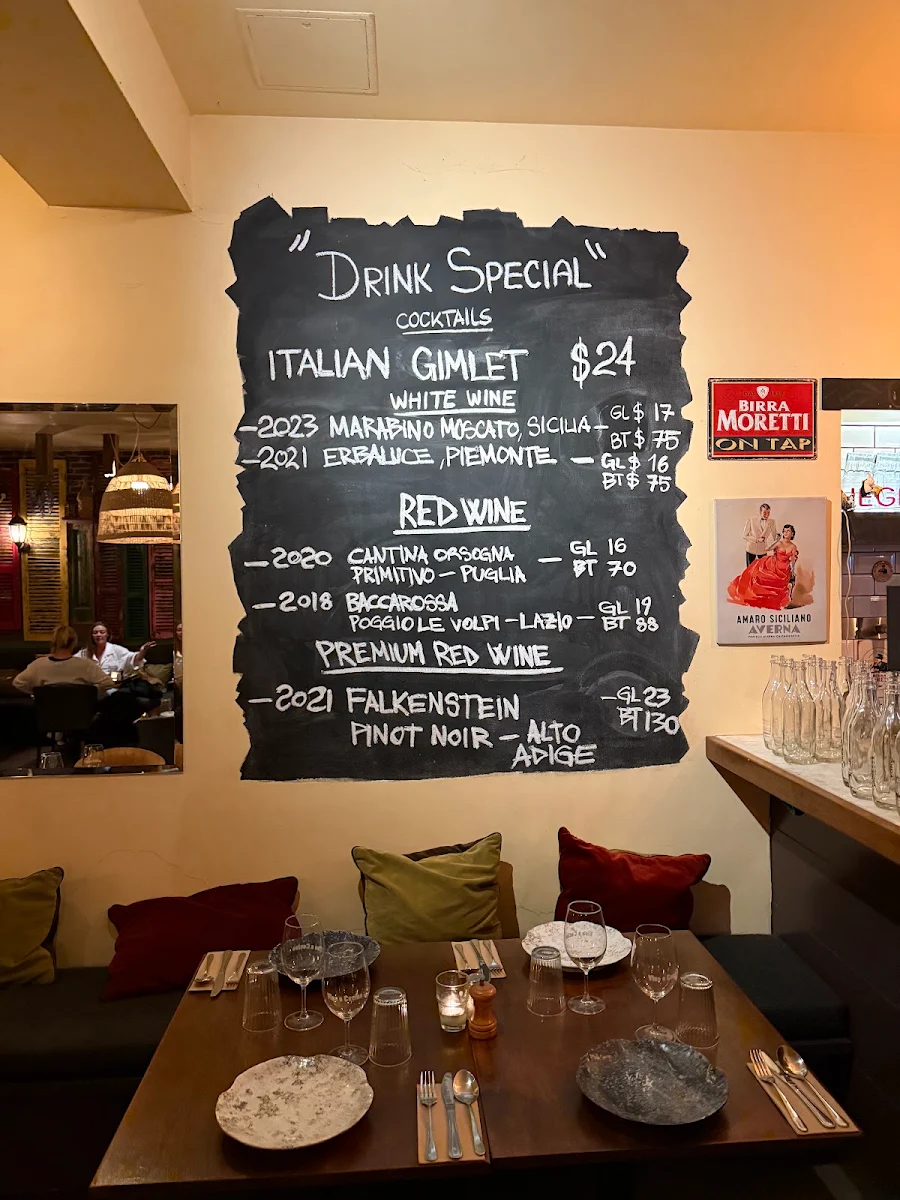 Menu, Vino e Cucina Italian Restaurant Sydney
