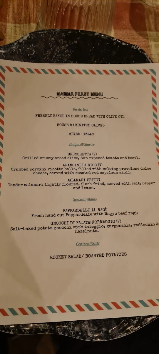 Menu, Vino e Cucina Italian Restaurant Sydney