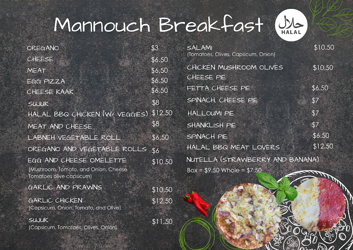 Menu, Jazz Pizza Condell Park