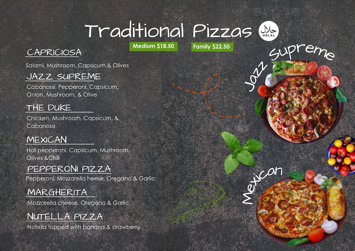 Menu, Jazz Pizza Condell Park