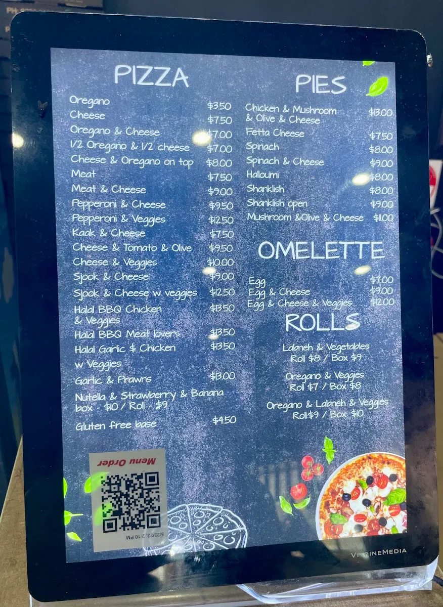 Menu, Jazz Pizza Condell Park