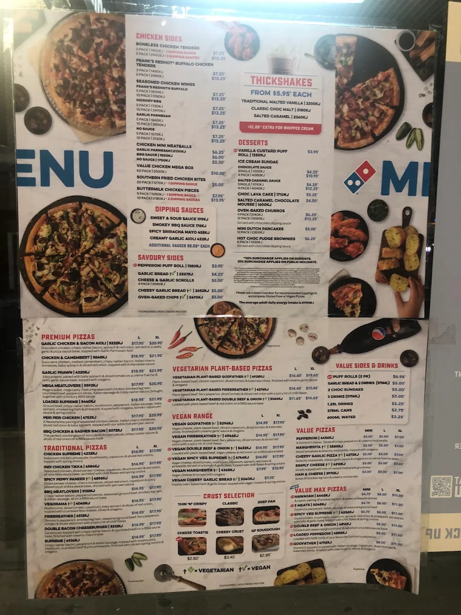 Menu, Domino's Pizza Toongabbie
